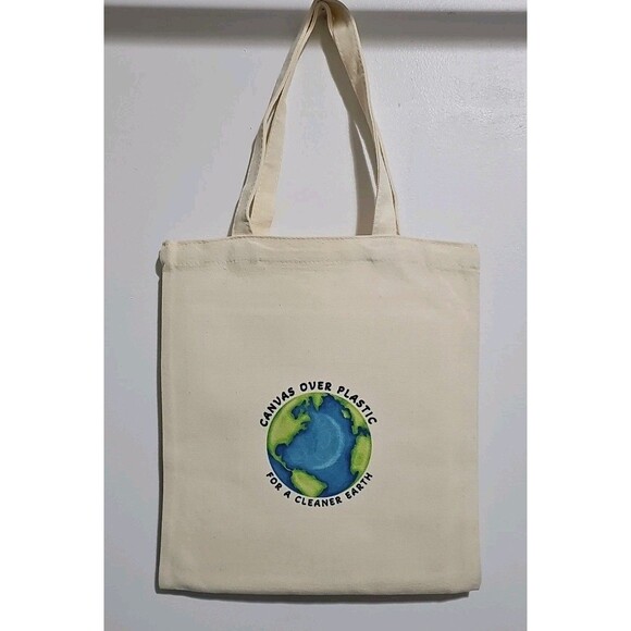Natural Color Canvas Tote Bag Eco-Friendly Shopper Canvas Over Plastic Cleaner - Picture 4 of 5